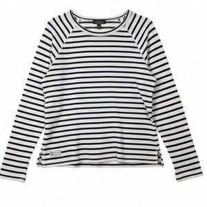 Lauren Ralph Lauren Nautical Breton Stripe Top Womens XL Blue White Coastal